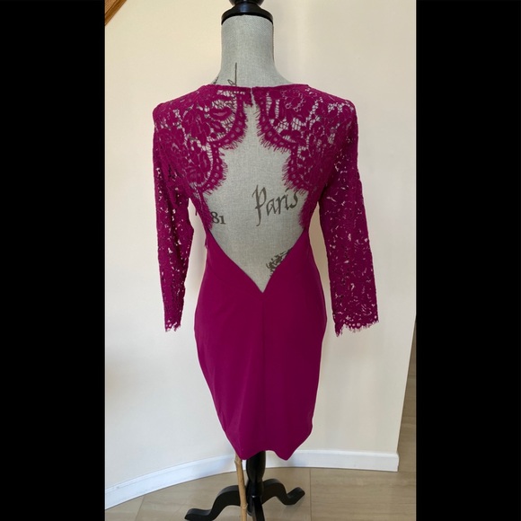 Lulus Dark Fuchsia Lace Cocktail Dress,  Open Back - Picture 1 of 8